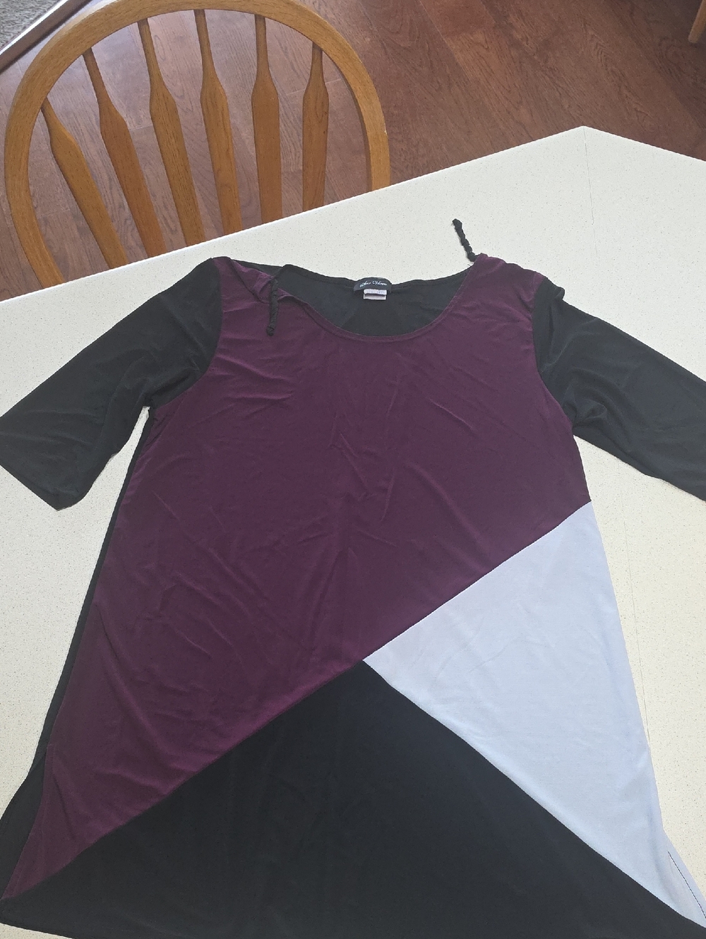 Colorblock Scoop Neck Tunic Top - Plum, Black & Light Gray 1x